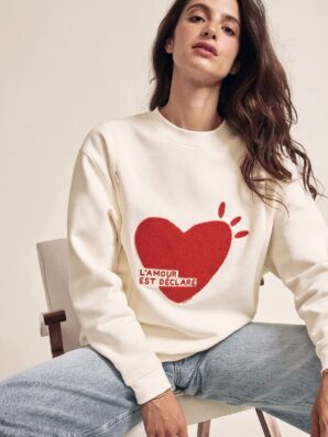 Sweat allaitement L'AMOUR EST DECLARE crème/rouge de Emoi Emoi